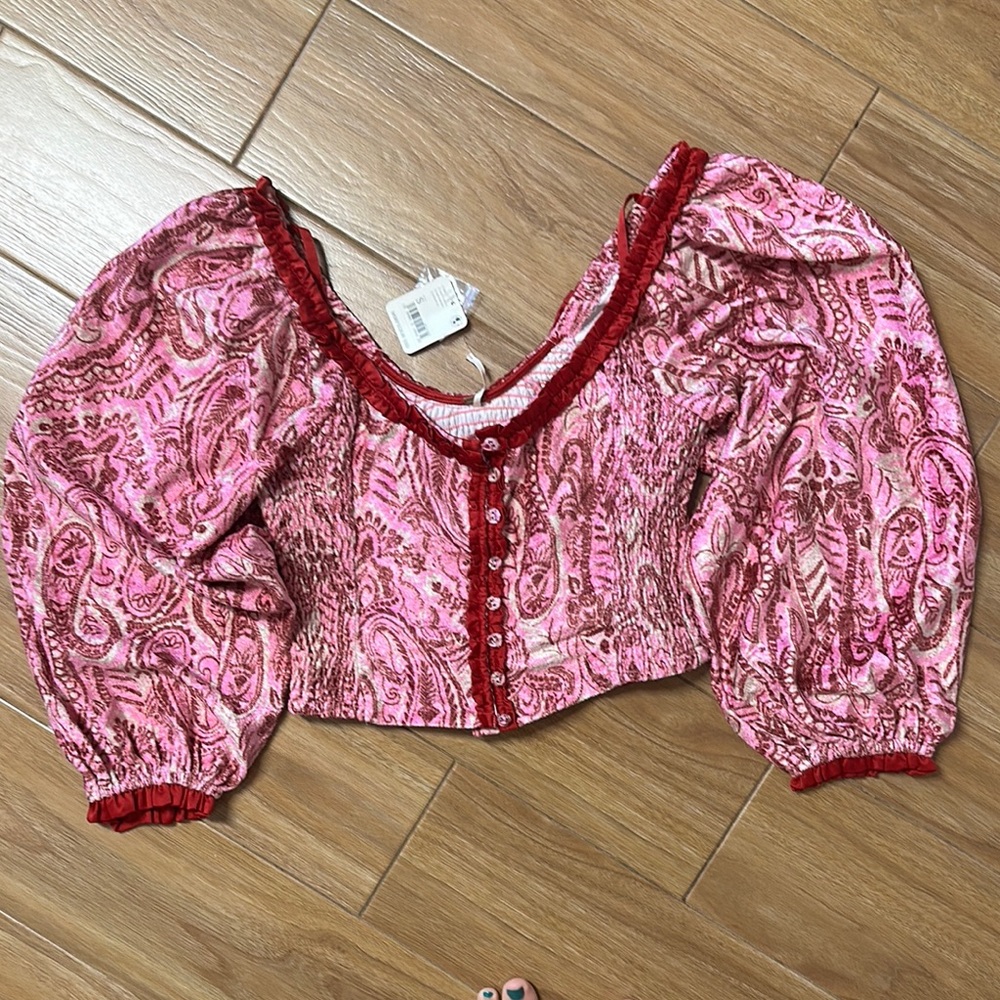 Free People Pink and Red Paisley Blouse